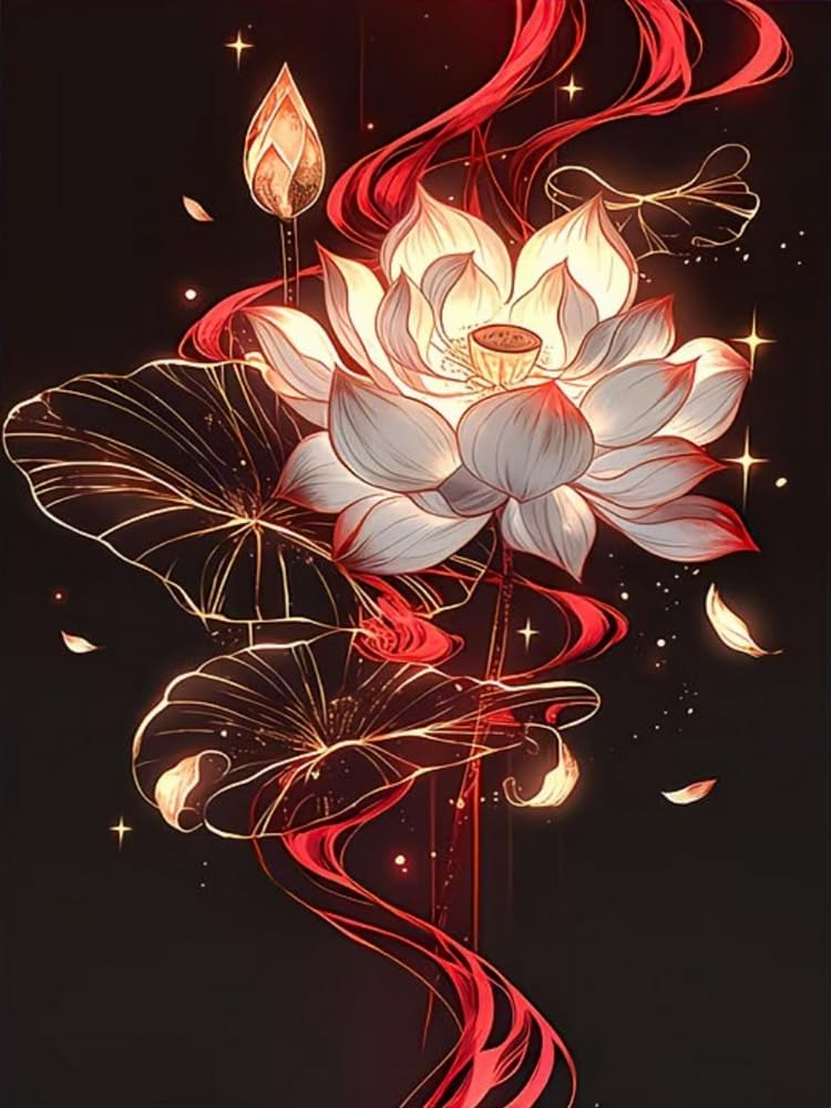 GLTEYACO Pre-Printed Cross Stitch Kits Lotus 11CT Stamped Embroidery Kit for Adults Beginners DIY Embroidery Pattern Art Craft Decor 40x50 cm