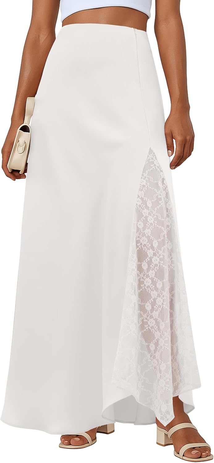 Lepunuo Womens Maxi Skirts Casual Elastic High Waisted Flowy Long Skirts Trendy Cute Skirts