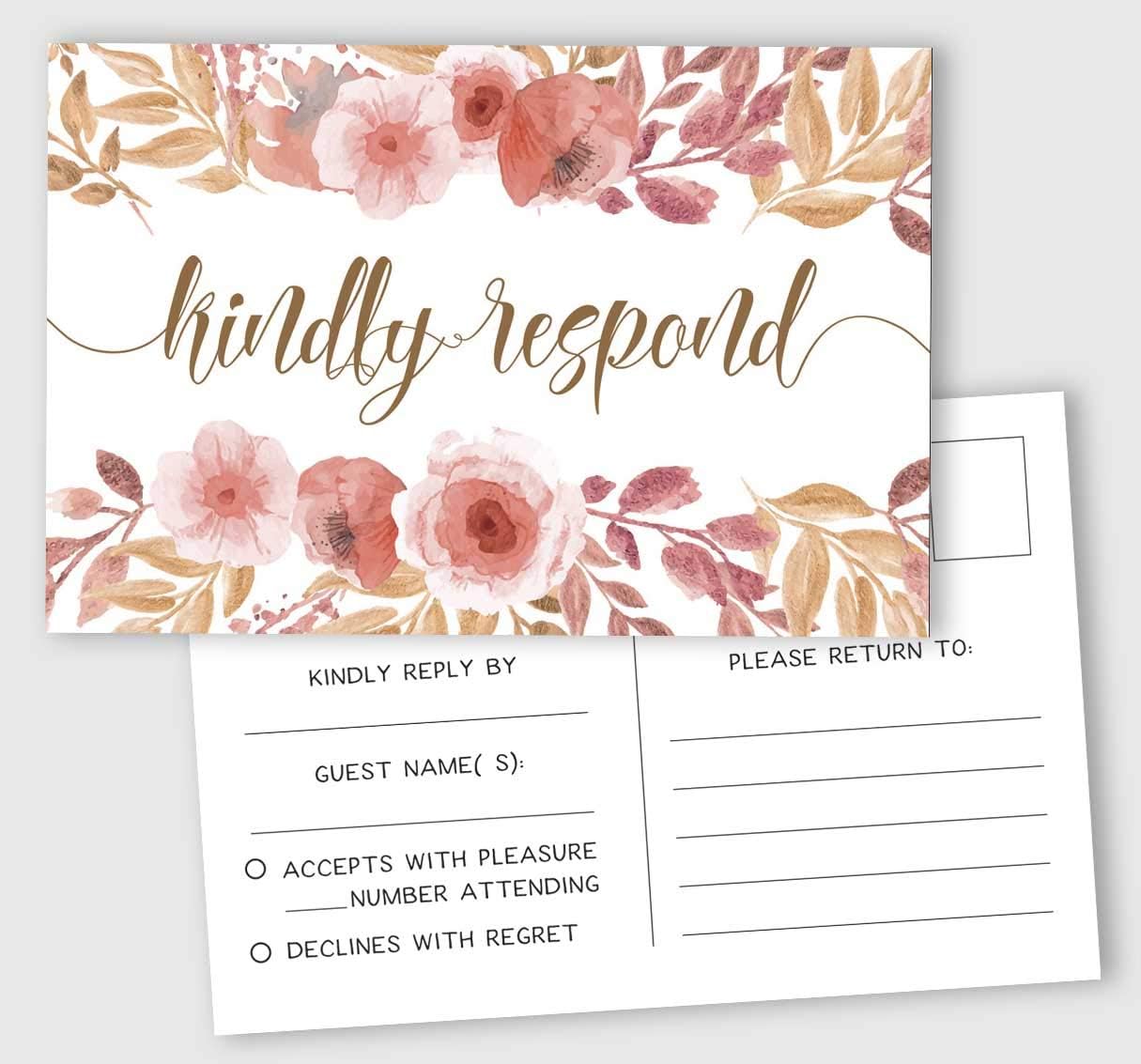 RSVP Postcards (Set of 50) 4"X6" Blank with Mailing Side,RSVP Reply Response Cards for Wedding Floral Print Return Cards