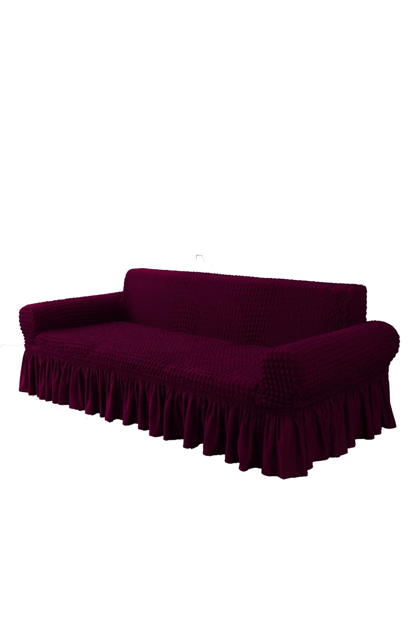 VKZ Sofabezug Stretch mit Volant für 4-Sitzer Sofa, Elastischer Sofa Überzug Waschbar, Couchbezug mit Armlehnen und Wabenmuster,Bordeauxrot