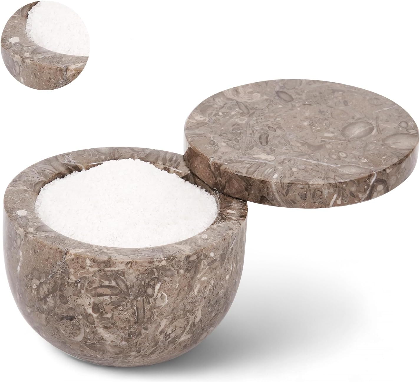 Marble Salt Cellar with Swivel Lid 4 Inch Green Onyx Natural Stone Salt Box for Home & Kitchen Counter, Great for Sea Salt, Herbs, and Sugar