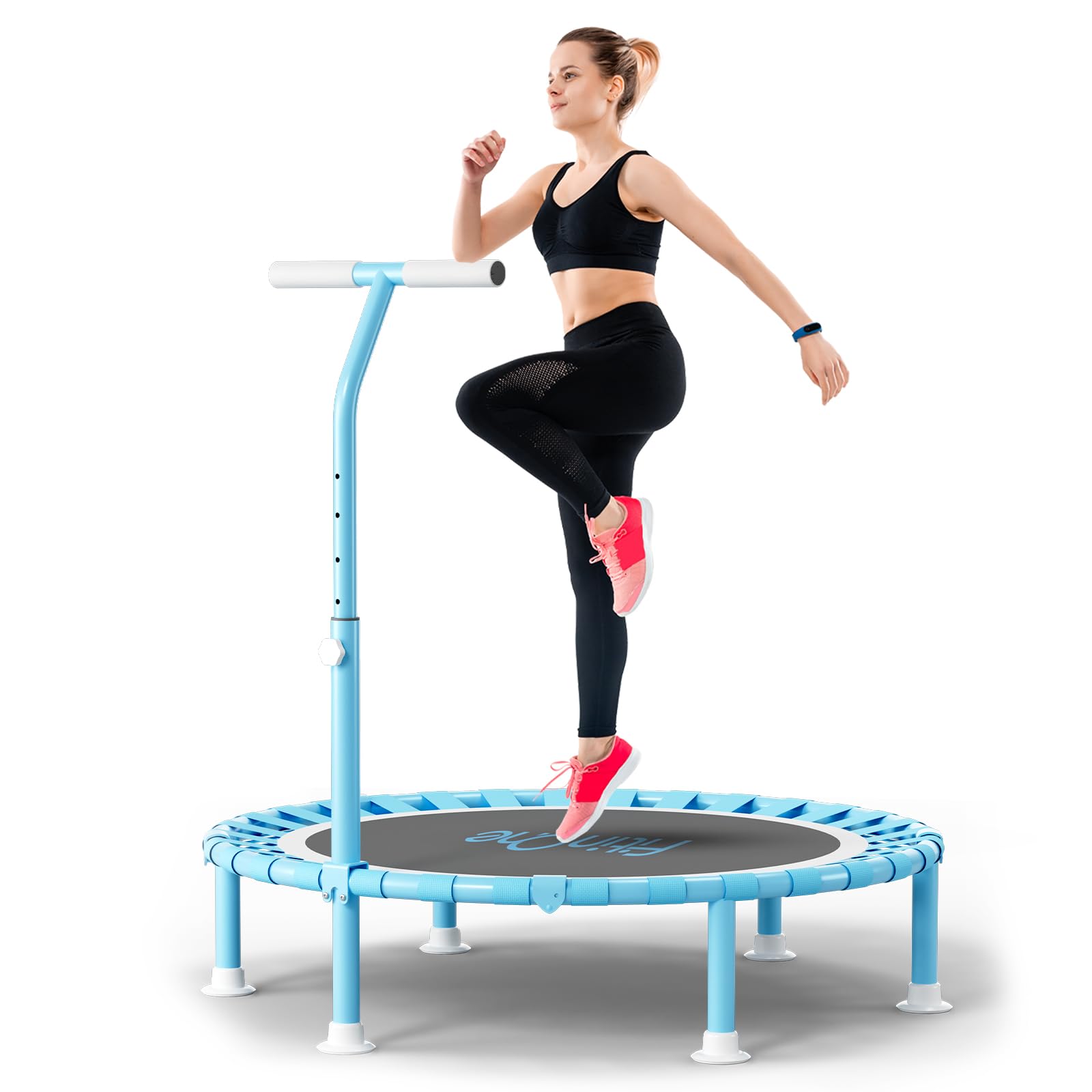 40" Fitness Mini Trampoline with Adjustable Handle Bar, 330lbs Foldable Bungee Rebounder for Adults and Kids, Stable & Quiet Exercise Rebounder Indoor Workout