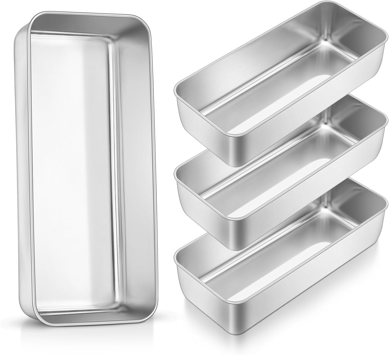 TeamFar Loaf Pan, 12 x 5 Inch Stainless Steel Loaf Pans for Baking Bread, 4 Pack Large Bread Loaf Baking Pan for Homemade Bread, Meatloaf, Cake, Brownies, Non-Toxic, Heavy-duty, Oven & Dishwasher Safe