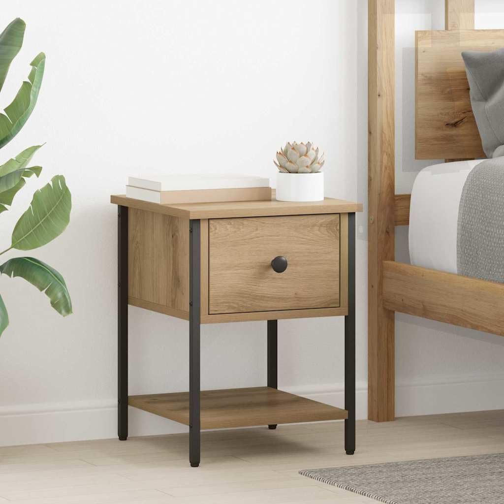 Comodino in rovere Artisan, 34 x 35,5 x 45 cm, con cassetto e ripiano, stabile tavolino per camera da letto, soggiorno, corridoio, con molto spazio e design elegante