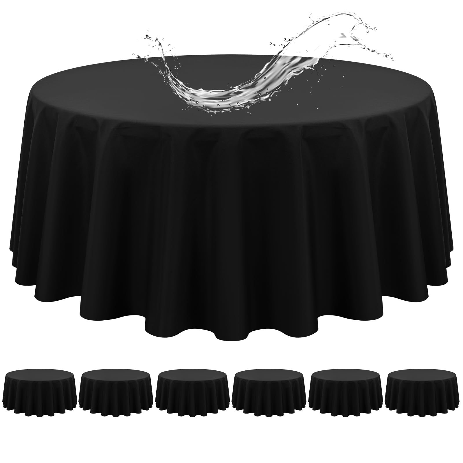6 Pack Black Round Tablecloth 229CM/90Inch Black Tablecloths Waterproof Polyester Table Cloth for Round Tables Stain and Wrinkle Resistant Washable Fabric Table Cover for Party Wedding Banquet Dining — image 1