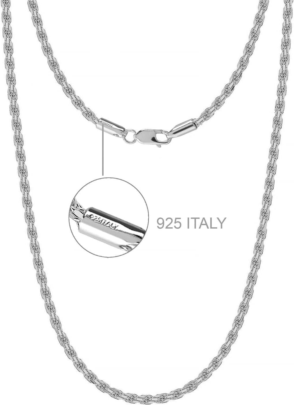 LeCalla Solid 925 Sterling Silver, 18K Gold Plated & Rhodium Plated 2 MM Diamond-Cut Braided Rope Chain Necklace for Men Women (18, 20, 22, 24, 26 Inches), Made in Italy - Image 2