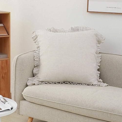 Miniatura 6 de Simple&Opulence 100% Linen Euro Sham Covers with Ruffle, 26x26 Inch Pillow Covers Set of 2, Euro Pillow Shams for Bed Couch French Home Decor Luxury
