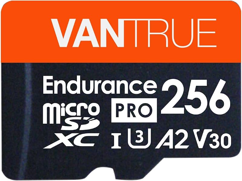 Vantrue 256GB microSDXC UHS-I U3 4K Memory Card with Adapter for Dash Cams | UHS-I U3, 4K UHD video, high speed transfer, monitoring grade, for dash cams, body cams, action cameras, security systems