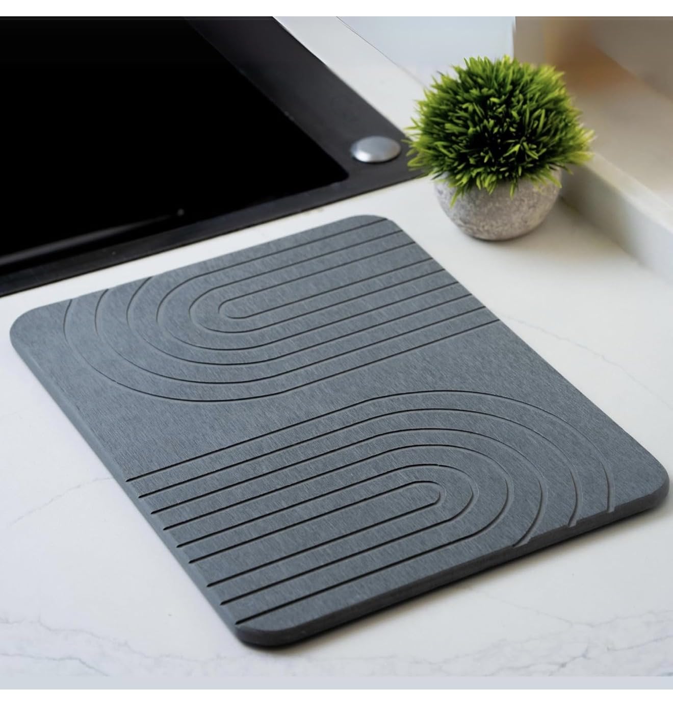 LIFSEZY- Stone Dish Drying Mat For Kitchen Counter, Super Absorbant Fast Drying Diatomaceous Earth Dish Drying mat, non slip, heat resistant, Gray, 15.3"" x 11.8''., sdm001
