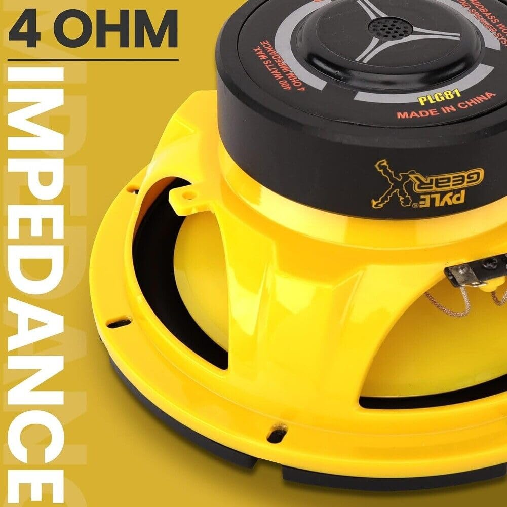 KIT SET PER PYLE PLG81 1 altoparlante woofer midbass da 20 cm 200 mm 8" di diametro, 200 watt rms 400 watt max, 4 ohm, sospensione in gomma, per auto, 1 pezzo