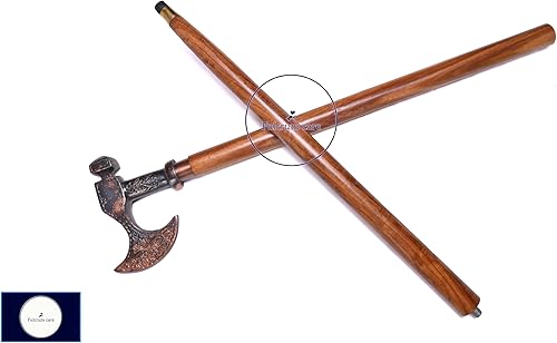 Miniatura 4 de Axe - Bastones vikingos antiguos para hombre, madera roja, dos pliegues, diseño único, mejor para disfraz, bastón de madera para mujeres
