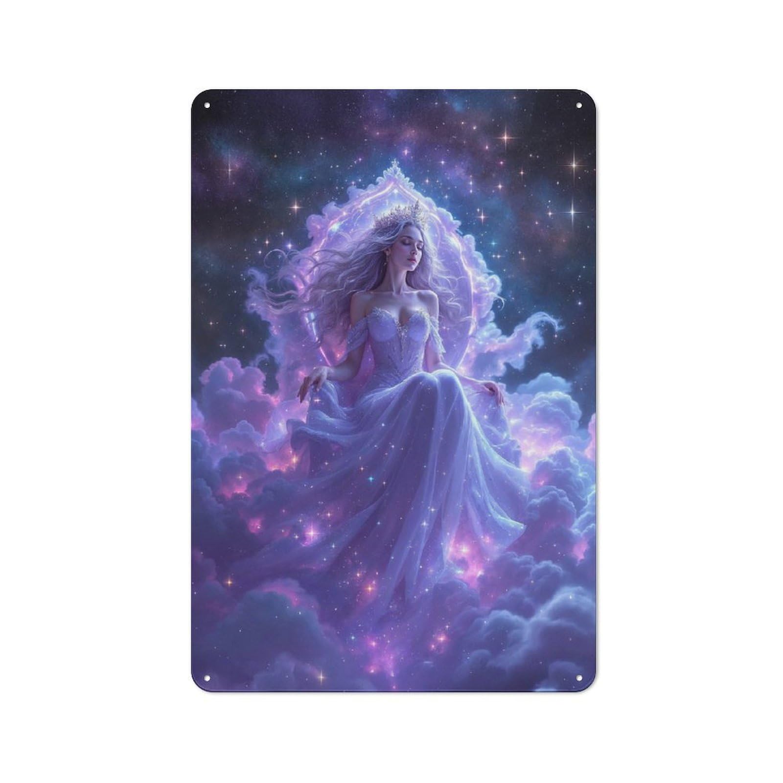 Industrial Tin Wall Sign 30x20cm Featuring Celestial Queen, Urban Room Decor for Workspace, Cafe, Hallway Or Garage