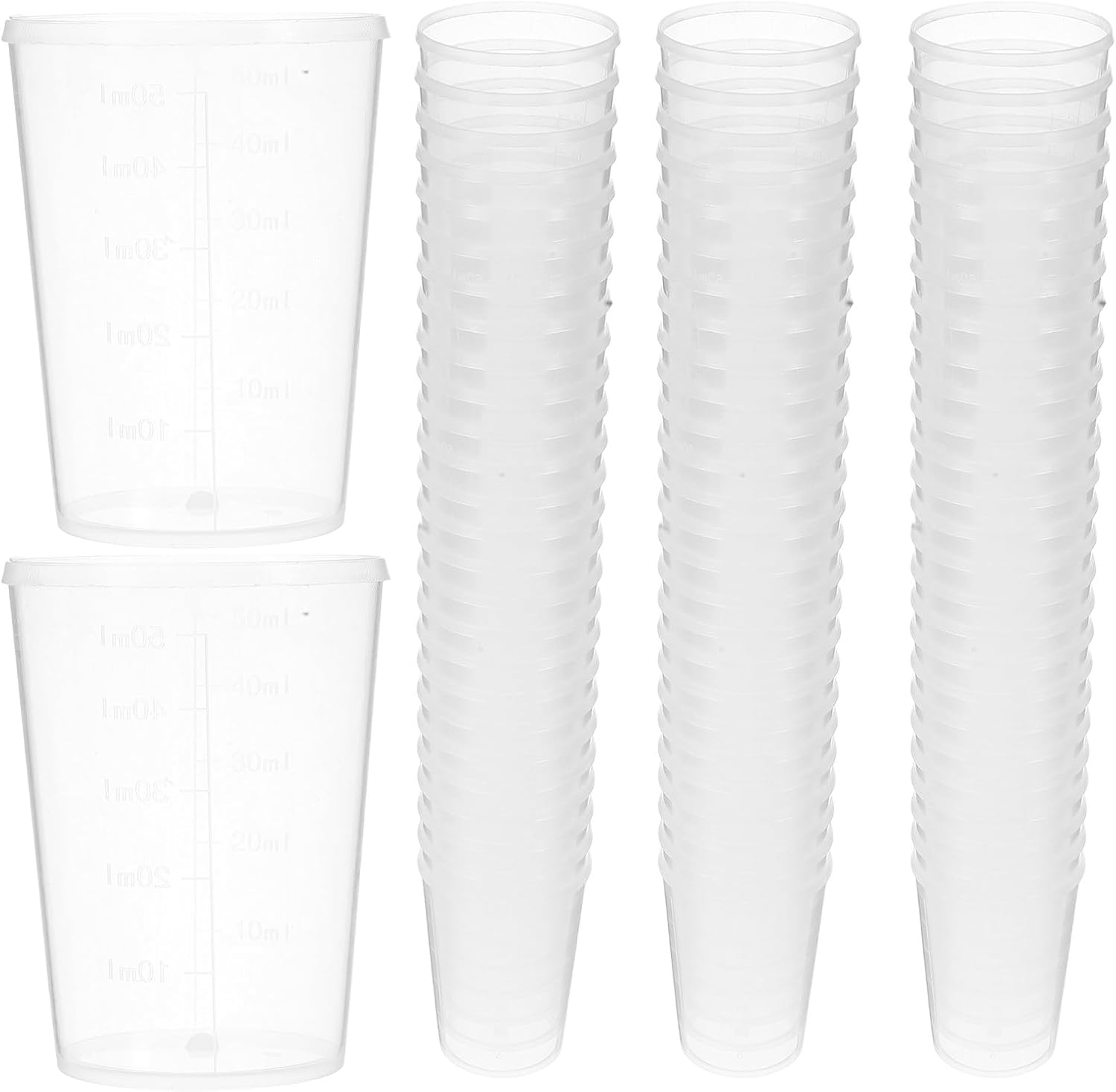 100pcs 50ml Plastic Measuring Cups with Graduated Scale Disposable Liquid Measuring Tools for Laboratory, Cooking, and Baking Applications