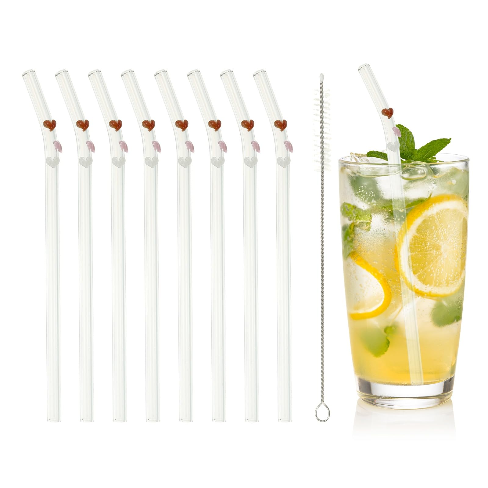 Pailles en verre en forme de cœur idéales pour vos cocktails, thés et cafés