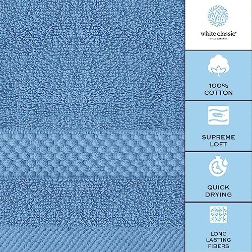 White Classic Luxury Cotton Washcloths 13x13 Inch - 650 GSM Turkish Cotton | Hotel, Spa, Bathroom Face Towel | 12 Pack, Light Blue