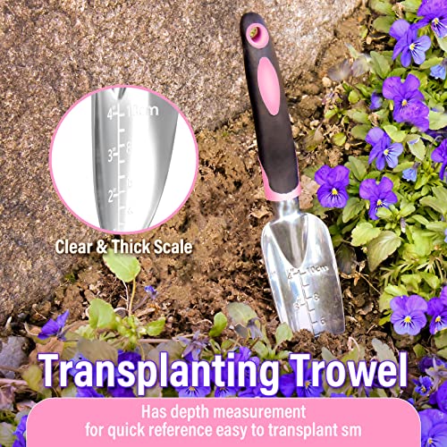 Garden Tool Set Soyus Heavy Duty 3 Piece Gardening Hand Tools Aluminum Garden Shovel For Planting Hand Trowel Cultivator Rake With Ergonomic Non-Slip Rubber Grip Pink Gardening Gifts For Women #TOP2