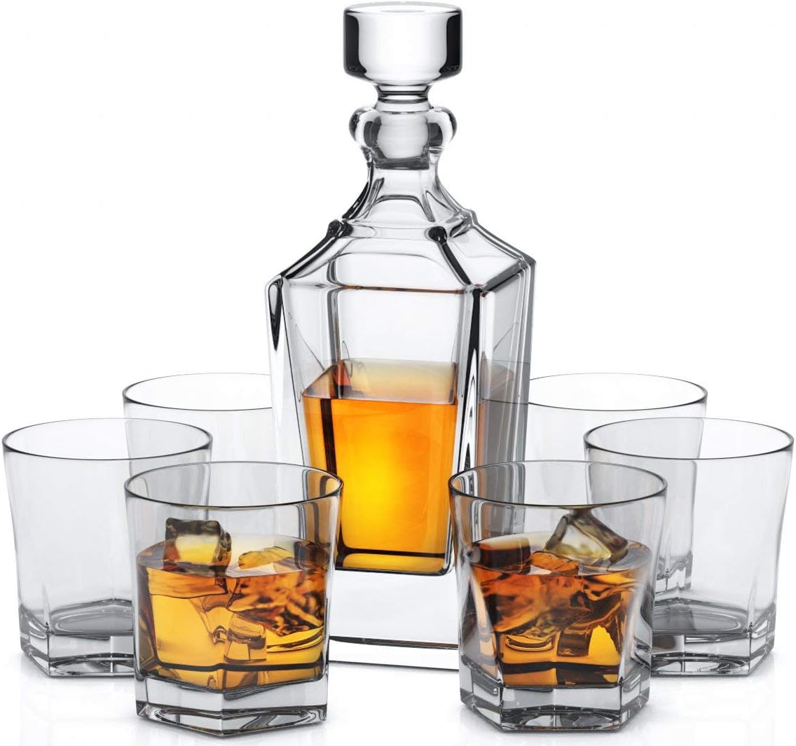 Miko Crystal Decanter Set With 6 Double Old Fashioned Glasses