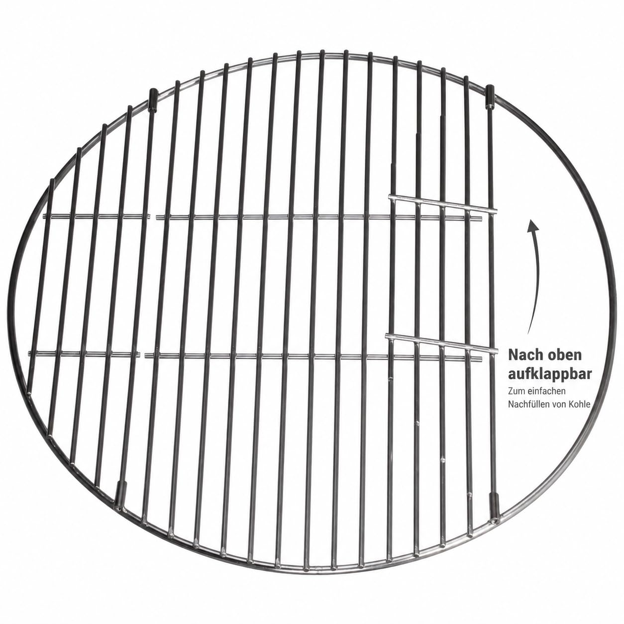 Ruszt do grillowania, stal nierdzewna, składany, nierdzewny, firmy Brandsseller, okrągły, Ø 54,5 cm, do Weber 57 cm, z klapą