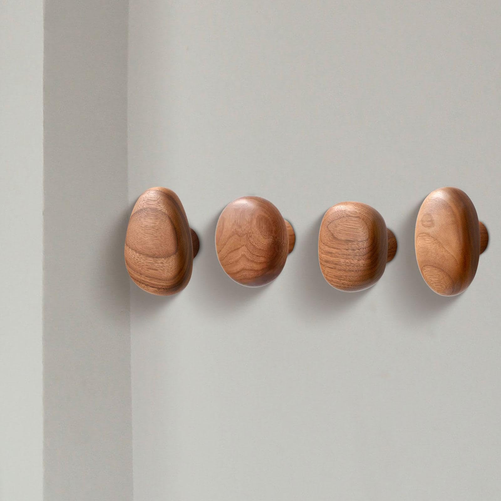 LOVIVER 4 PCS Ganci Appendiabiti da Parete in Legno, Pomelli per Armadietti, Leggeri e Comodi Gancio, Attaccapanni per Bagno Spogliatoio Camera da Letto per Appendere Vestiti, Cappelli, Borse, Giacche