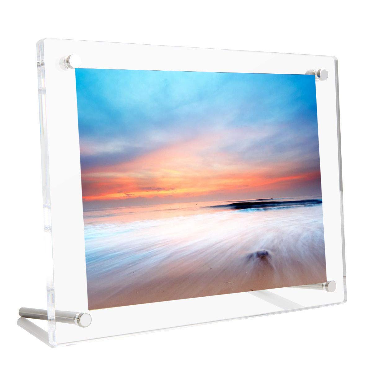 Photo 1 of B&NN Acrylic Picture Frame Floating Look?3MM + 3MM Thickness Clear Photo Frame ?Desktop Frameless Display ?Self Standing (11x14)