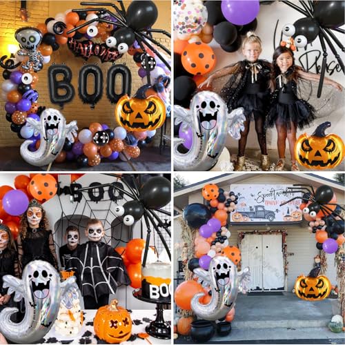 128 Pcs Halloween Balloons, Huge BOO Spider Ghost Aluminum Foil Balloons Black Orange Purple Helium Latex Confetti Balloons for Birthday, Baby Shower, Halloween Party Decorations Supplies — view 5