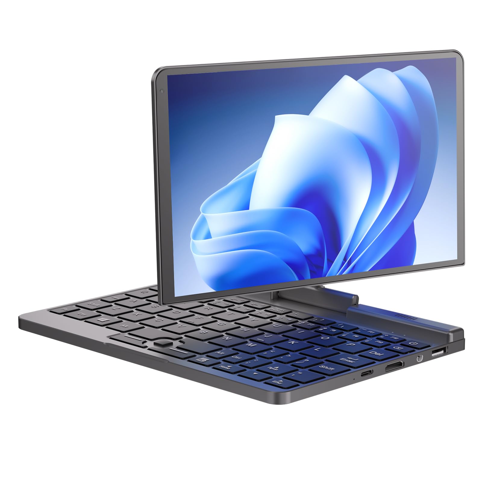 Mini portátil 8 Pulgadas, 2 en 1 Win 11, Pantalla HD giratoria, 12 GB RAM 512 GB SSD, Teclado retroiluminado, N150, cámara 2M