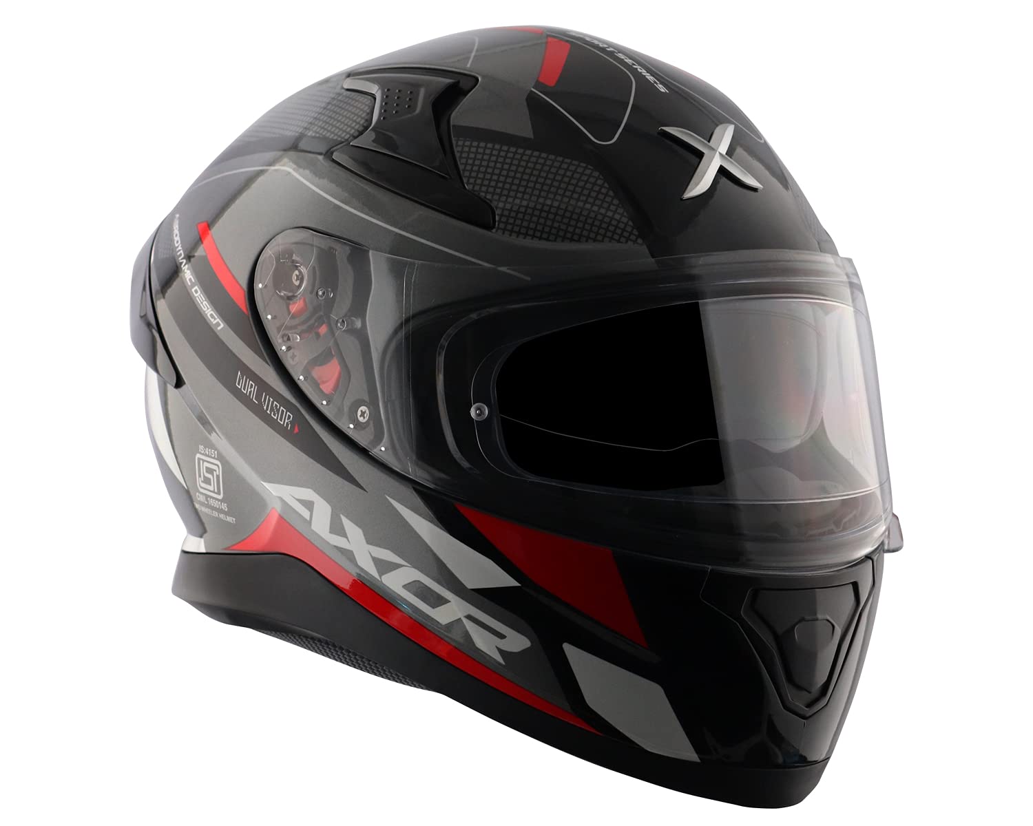 Axor Apex Turbine Full Face Helmet Black Red and Grey, Size XL