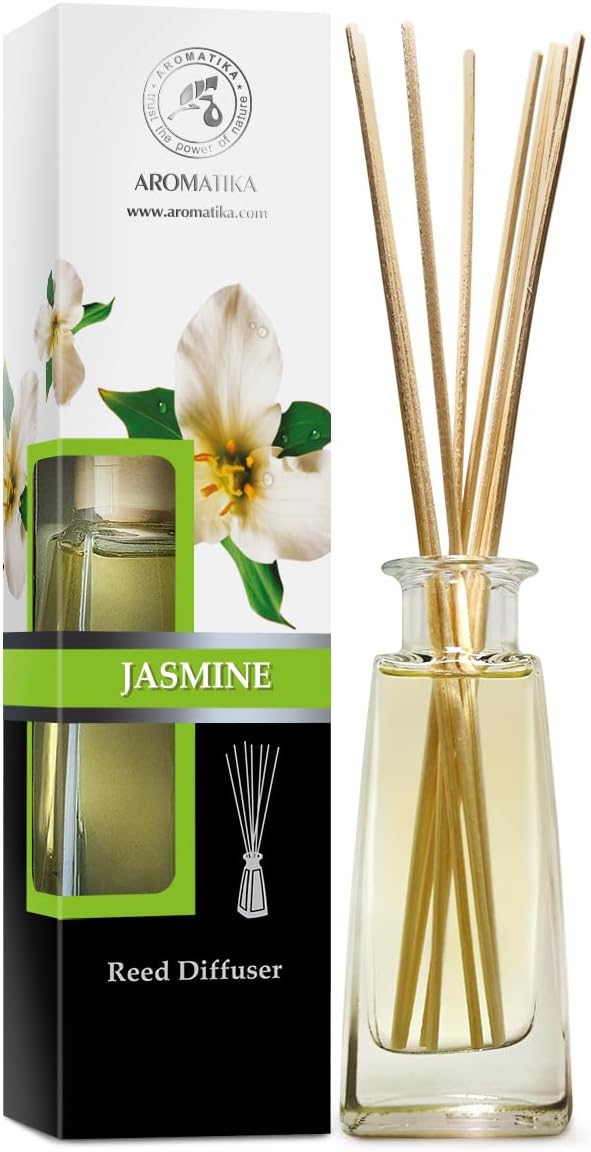 Jasmine diffuser with Jasmine Oil, 100ml - Jasmine Reed Diffuser - Diffuser Gift Set -best for Aromatherapy - Home - Great Room Air Fresheners – Jasmin Essential Oil Diffuser by AROMATIKA