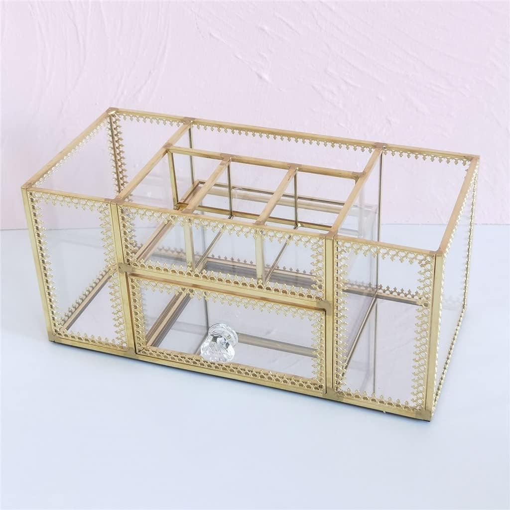 Glass Cosmetic Makeup Pen Organizer Jewelry Drawer Storage Box Display Case