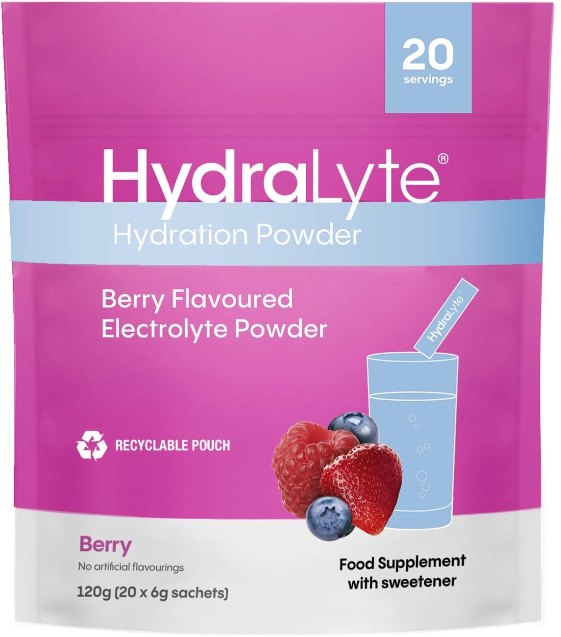 Hydralyte Effervescent Electrolytes Powder Sachets – 20 Flavoured Sticks – Rapid Rehydration – Prevent Dehydration – Achieve Optimal Hydration (20 Sachets, Berry)