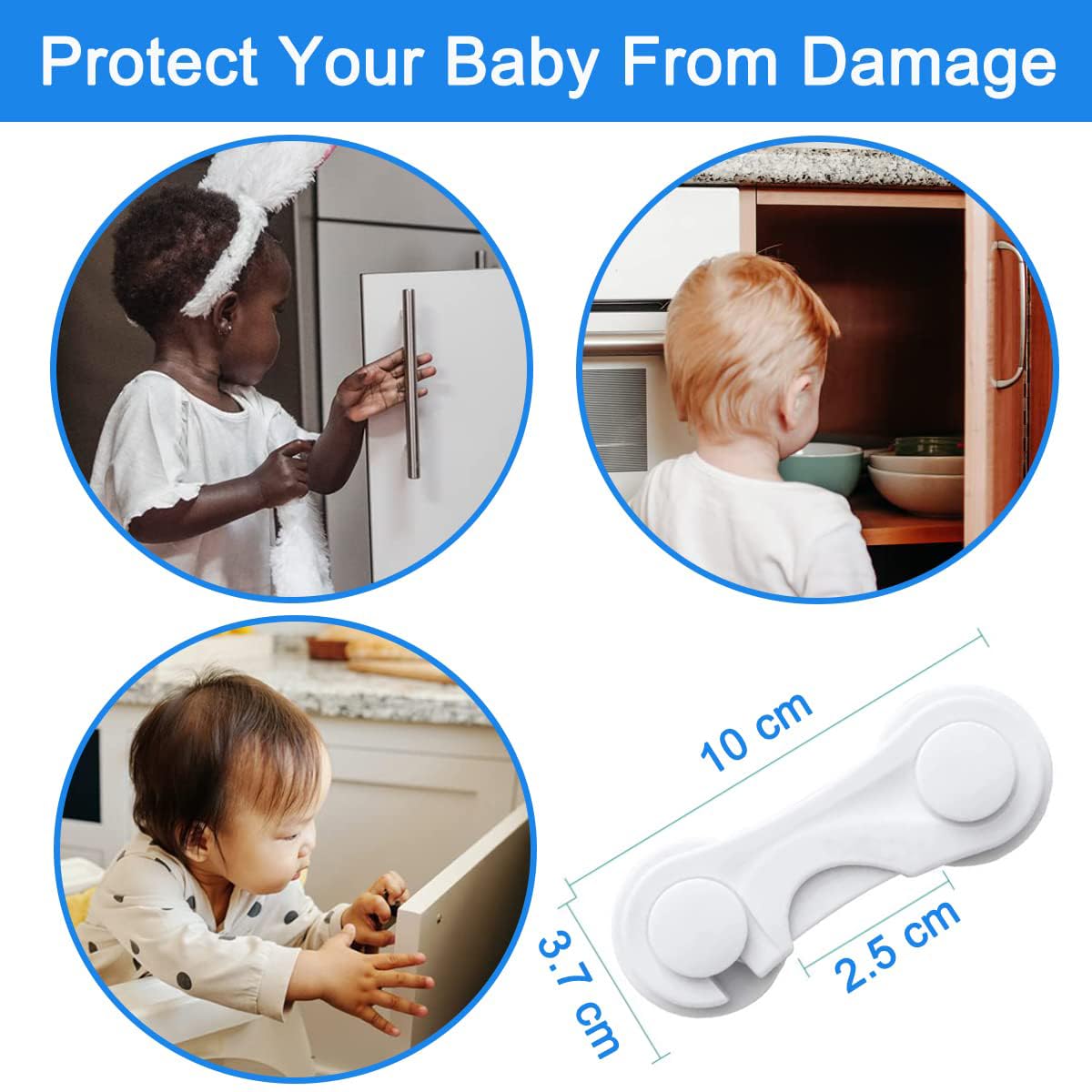 Cabinet Locks, Child Safety Locks 4 Pack, Baby Safety Cabinet Locks, Baby Proofing Cabinet Kitchen System with Strong Adhesive Tape