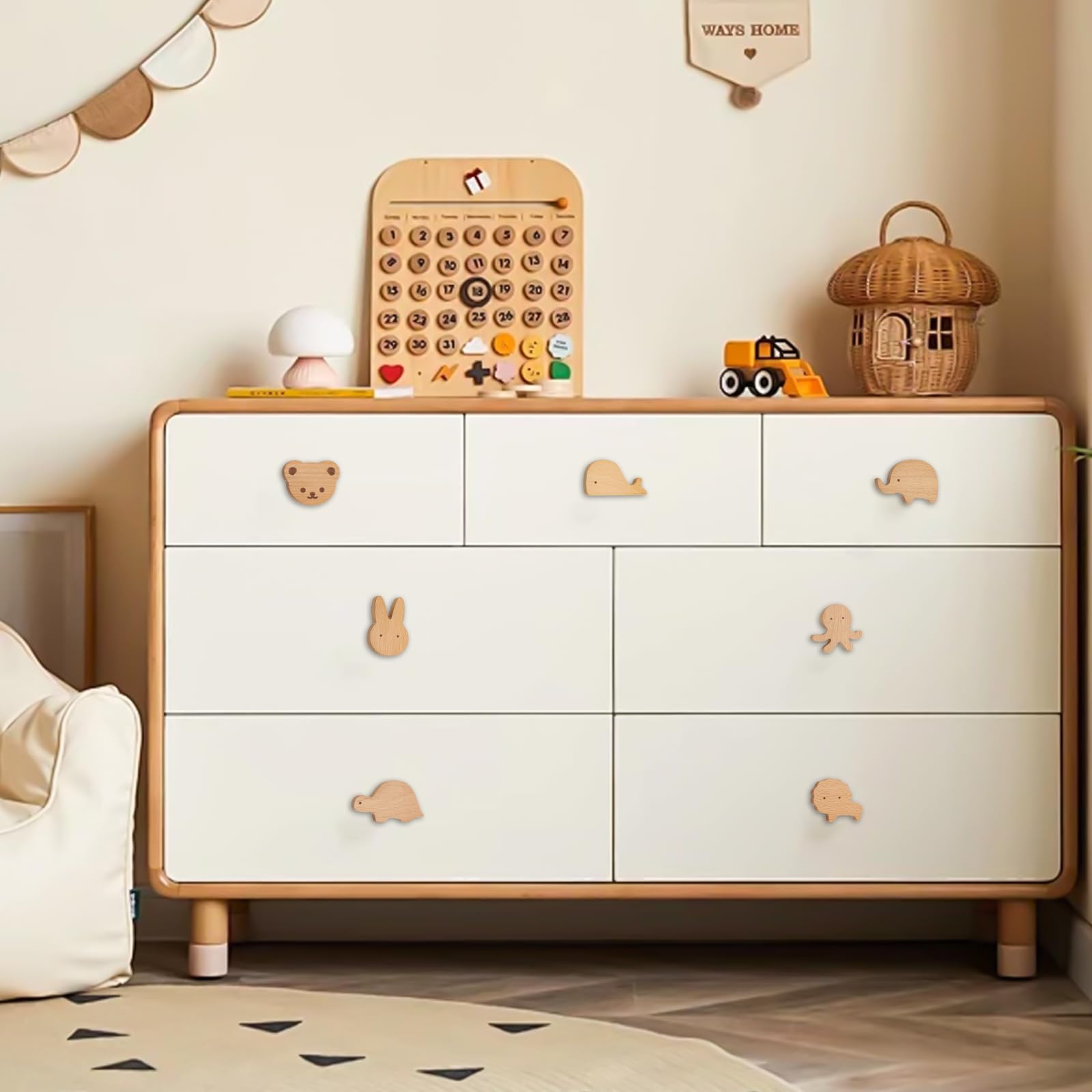 Pomos de Armario Con Forma de Animal Para Habitación Infantil - 8 Tiradores de Madera Para Muebles de Niños