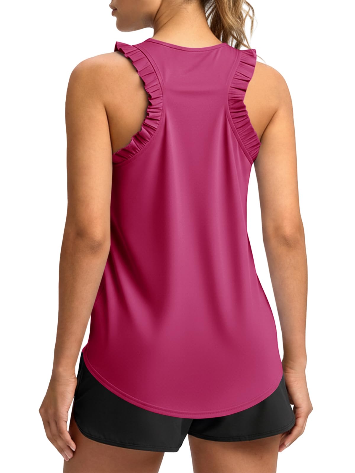 Fisoew Women Summer Workout Tank Tops Ruffle Sleeveless Racerback Crewneck Casual Loose Running Gym Athletic Tee Shirts — view 7