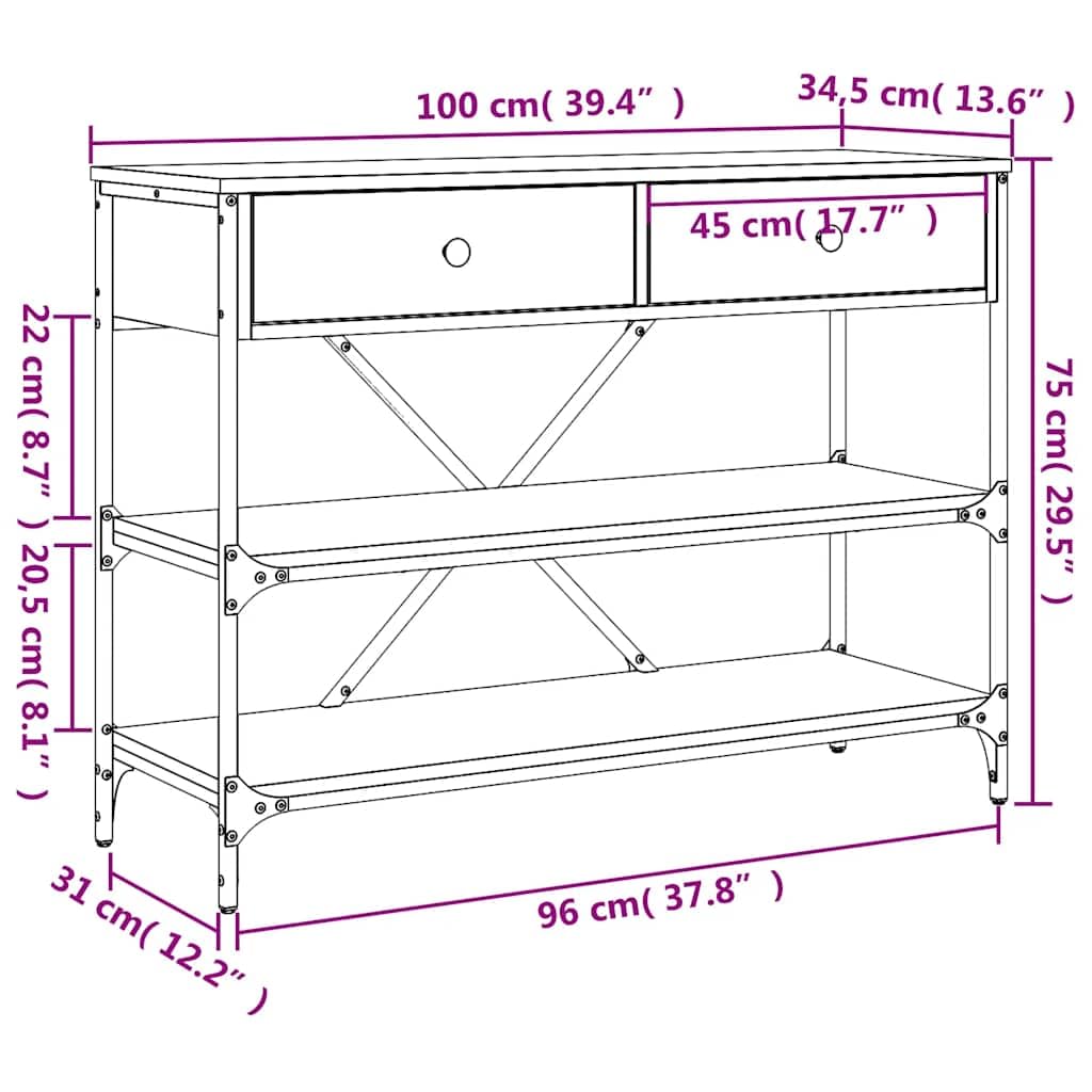 vidaXL Table Console avec Tiroirs et Étagères, Bout de Canapé avec Rangement, Table d'Appoint, Meuble de Salon Entrée, Moderne, Chêne Sonoma
