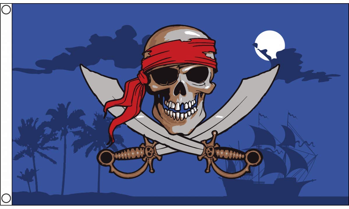 AZ FLAGPirate Night Sky Flag - 3x5 Ft - 100D Polyester Red Bandana Pirate Banner with Two Metal Grommets - Fade Resistant - Vivid Colors - 3' x 5' Feet - 150x90 Cm