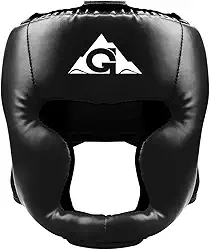 GROOFOO Capacete de boxe para crianças e adultos, capacete protetor com parte superior de malha grande para Kickboxing, MMA, Muay Thai, Sparring, preto G/GG