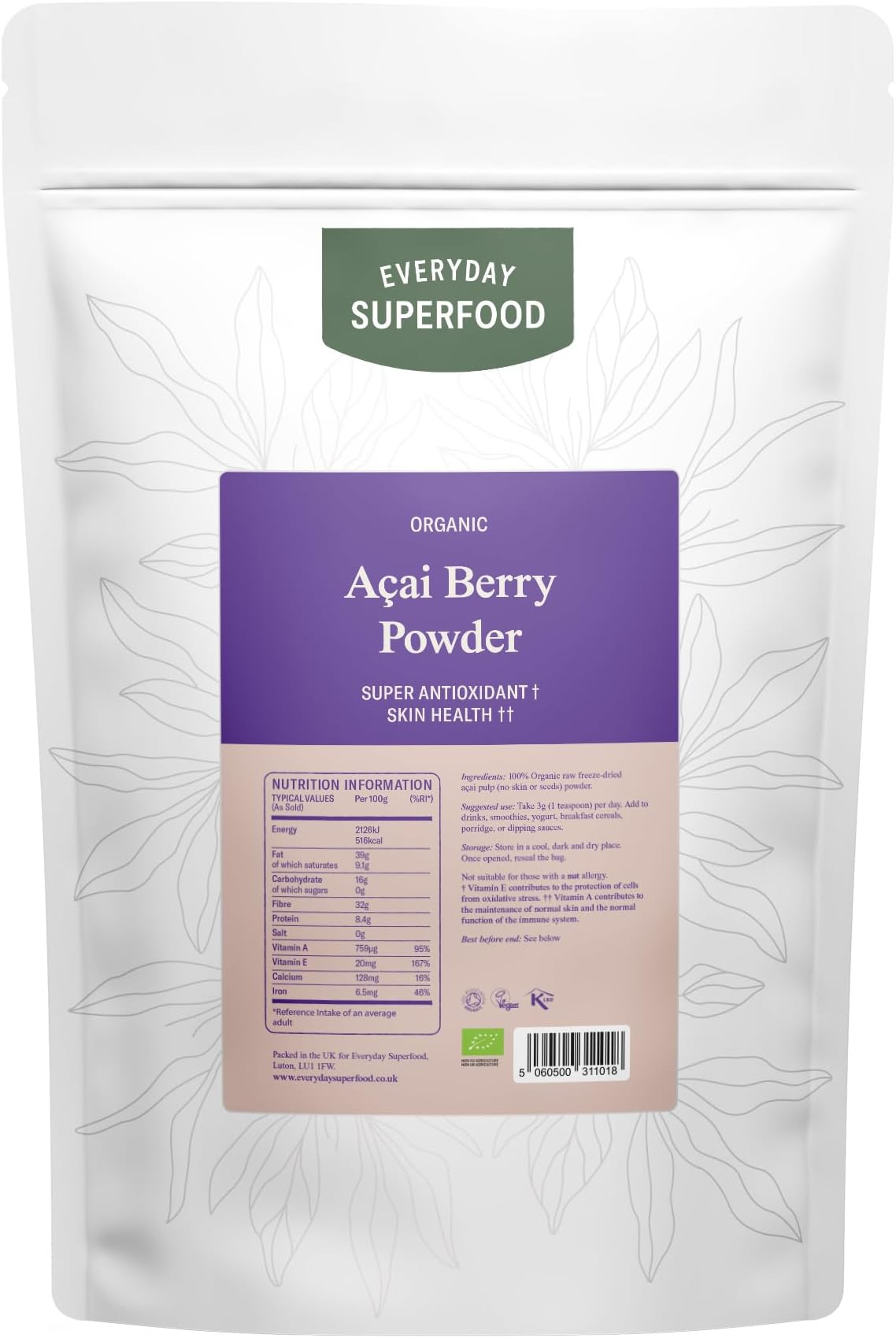 Organic Acai Berry Powder 1kg, Pure Acai Berry Freeze Dried Powder, Everyday Superfood