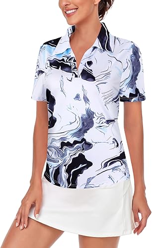 Miniatura 4 de Cucuchy - Camisa polo de golf con cuello en V para mujer, absorbe la humedad, para entrenamiento deportivo