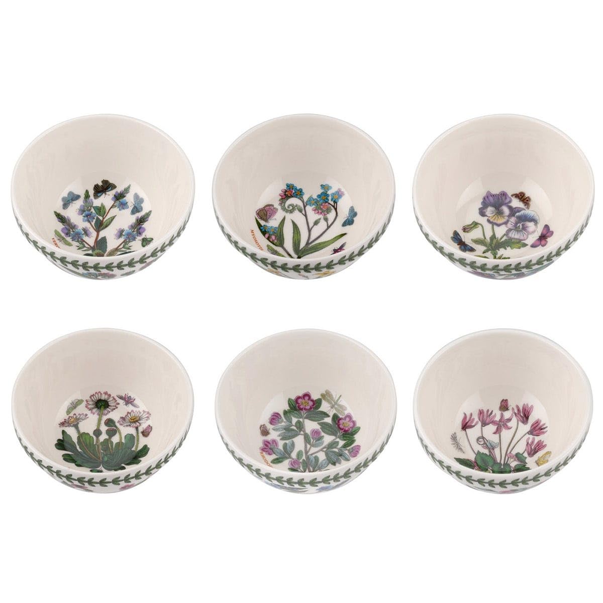 Portmeirion White X Botanic Garden Set Of 6 Stacking Bowls - Floral Earthenware Bowl, Stylish & Versatile, Safe For Microwave, Oven, Freezer & Dishwasher