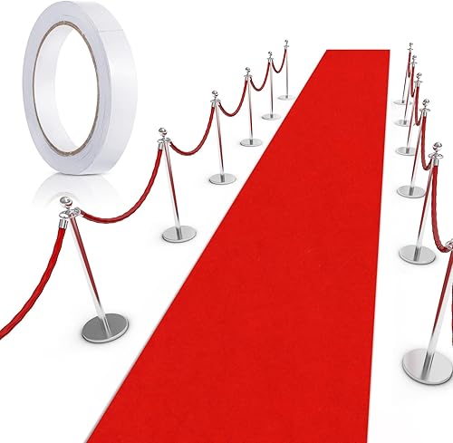Miniatura 9 de Preboun Alfombra roja de 2.6 x 30 pies para fiesta, alfombra de pasillo de 120 GSM con cinta de fieltro para Halloween, Navidad, Acción de Gracias,