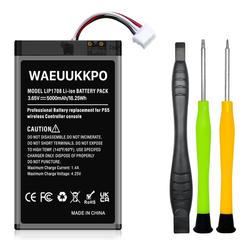 Batteria per controller PS5 ad alta capacità LIP1708 per Sony PS5 PlayStation 5 DualSense CFI-ZCT1W Wireless Controller con Toolkit (1 pezzo)