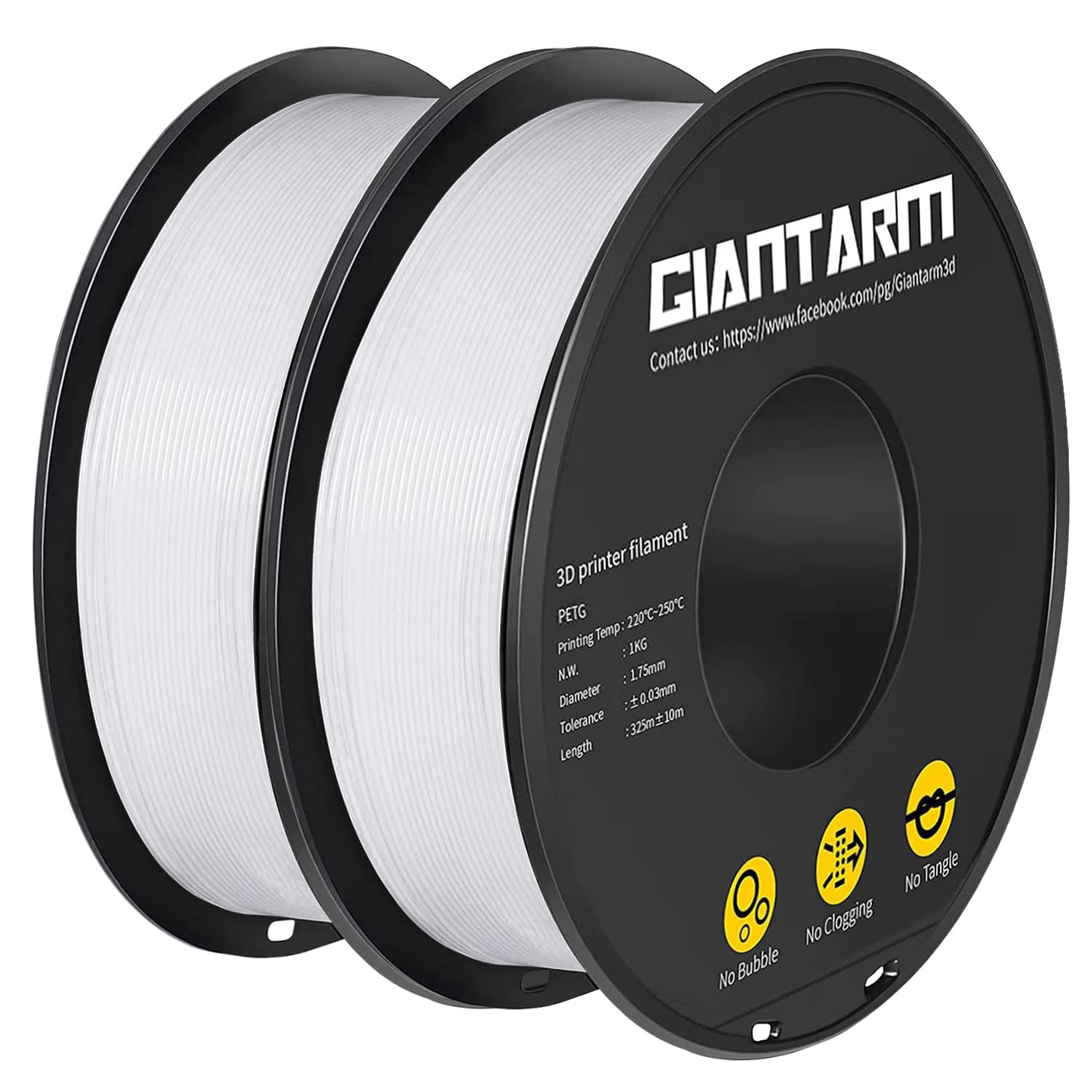 PETG Filament per Stampante 3D, GIANTARM PETG Filament 1,75mm, Dimensional Accuracy +/- 0,2mm 2kg, Bianco
