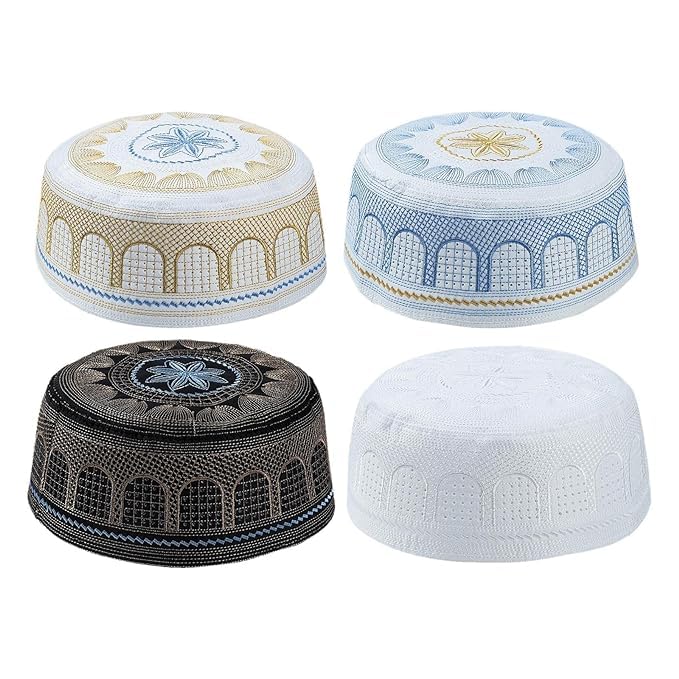 Generic Albert sign Islamic Prayer Kufi Hat Skull Cap for men's Cotton (White, Free Size) 1 pcs set.