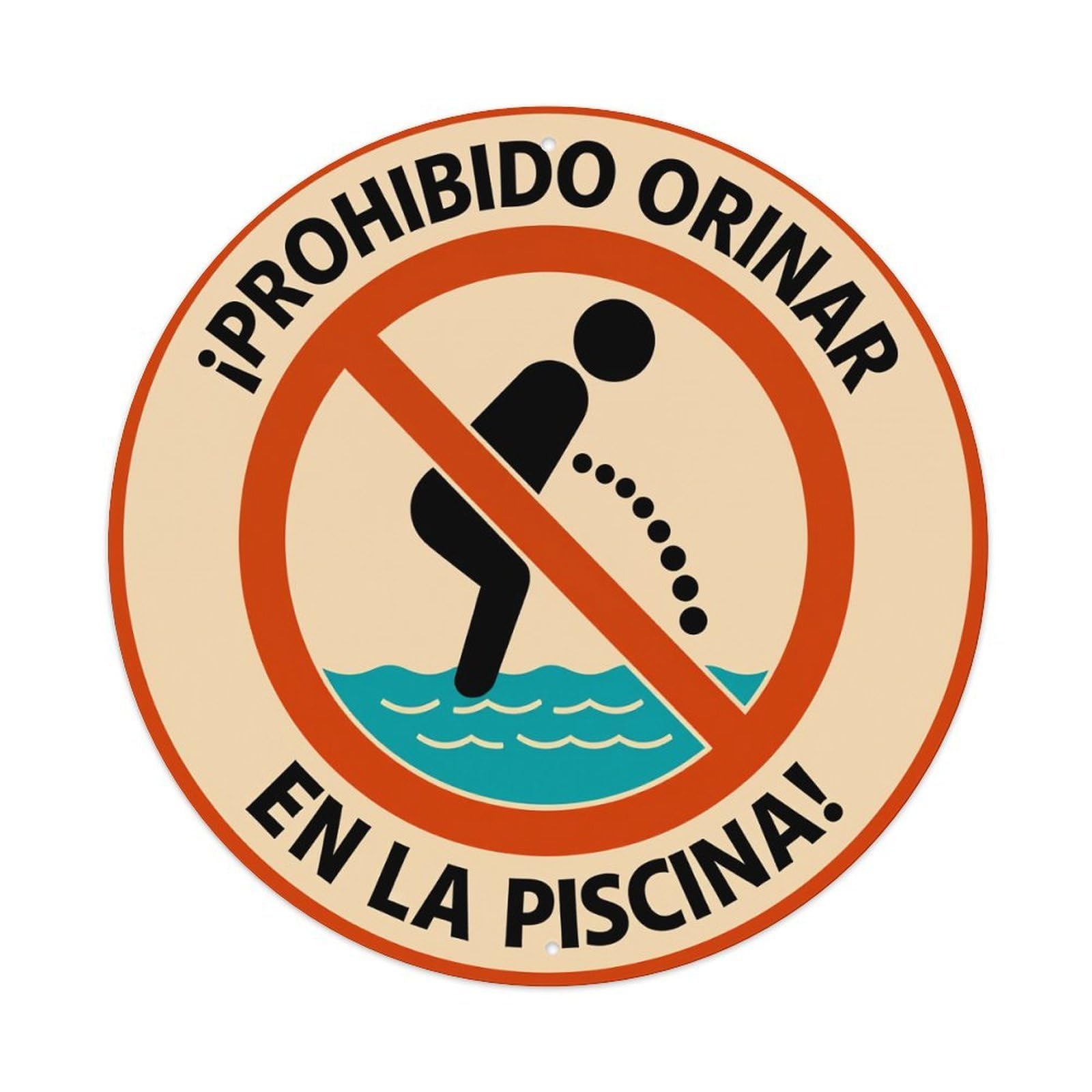 Wmlzdnwr Vintage Prohibited Urinating In Pool Sign With Red Circle And Slash Round Tin Sign,Retro Wall Art,Metal Poster For Home, Bar, Garage, Cafe, Rustic Indoor & Outdoor Decor, 8X8 Inches