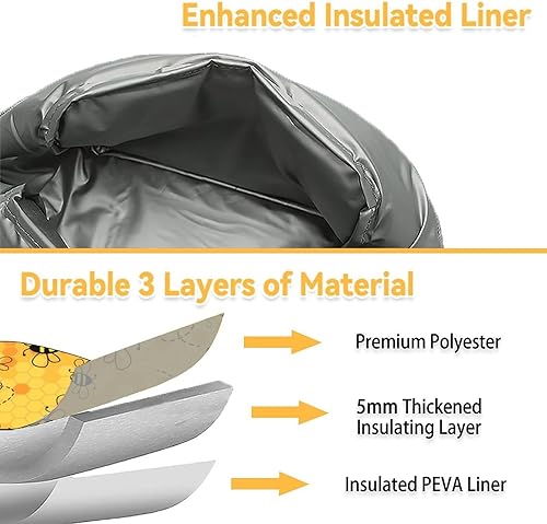 Miniatura 10 de CUSPCOD Bolsas de almuerzo personalizadas con abeja, bolsa de almuerzo Bento reutilizable con correa para el hombro y bolsillos, pequeña lonchera