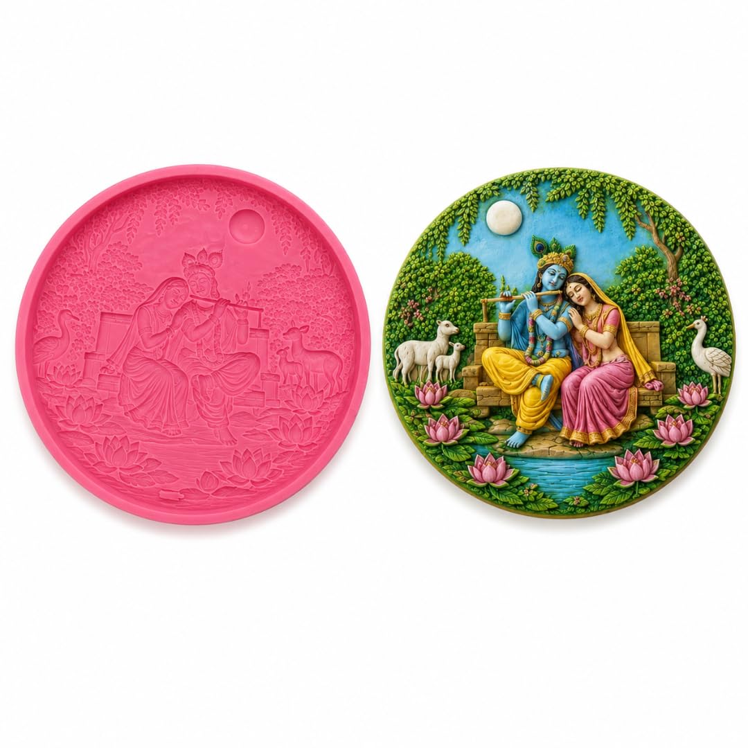 (BGA 40-40) WiRED FAX Art Epoxy Radha Krishna Silicone Resin Mould for Epoxy Resin Casting | Round Wall Hanging DIY Craft Mold | Reusable Flexible Silicone Mould for Resin, Jesmonite, Plaster, Gypsum & Concrete (BGA40-40)-picture-27