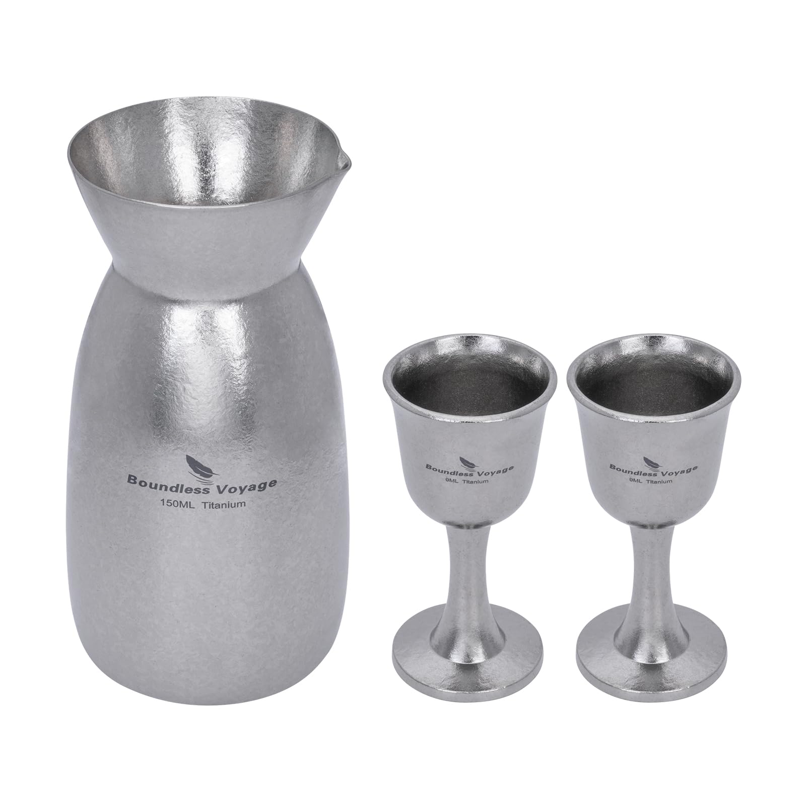 iBasingo Titanium Sake Set 150ml Flask with 2 Cups, Unbreakable Lightweight Wine Jar for Camping Hiking