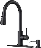 FORIOUS Black Pull Down Kitchen Faucet with Soap Dispenser, 3-Mode High Arc Sprayer, Lead-Free Stainless Steel for Sink Farmhouse RV Laundry