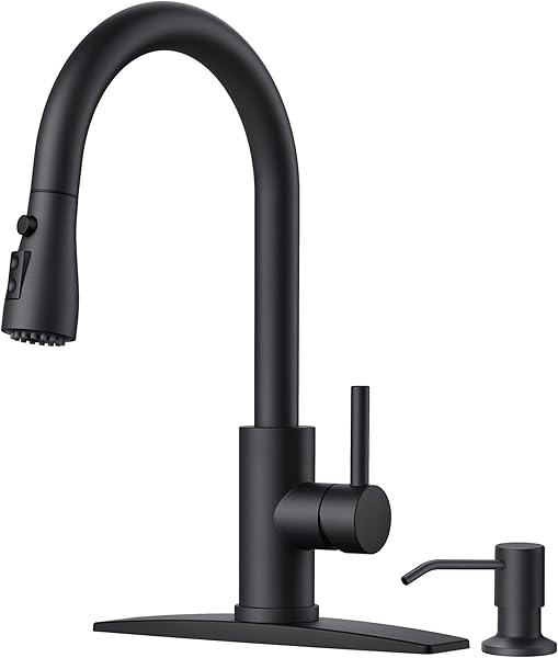 FORIOUS Black Kitchen Faucet + Soap Dispenser 1