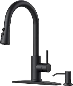 FORIOUS Black Kitchen Faucet with Soap Dispenser and Pull-Down Sprayer